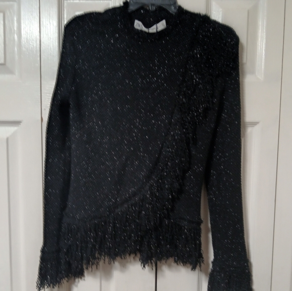 Zara Studio Black Fringe Cardigan - Picture 3 of 13